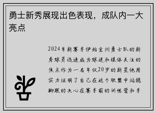 勇士新秀展现出色表现，成队内一大亮点