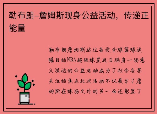 勒布朗-詹姆斯现身公益活动，传递正能量