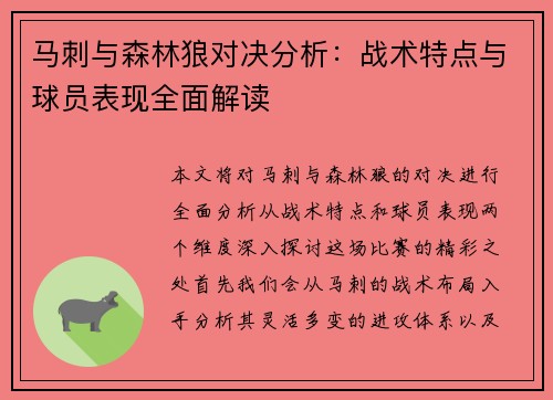 马刺与森林狼对决分析：战术特点与球员表现全面解读