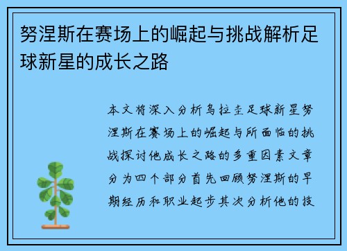 努涅斯在赛场上的崛起与挑战解析足球新星的成长之路
