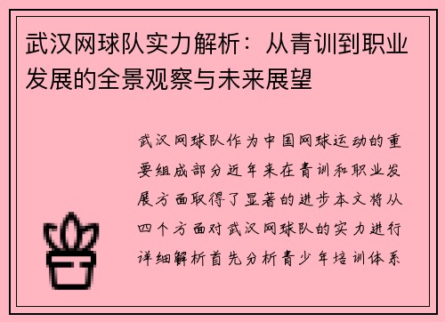 武汉网球队实力解析：从青训到职业发展的全景观察与未来展望